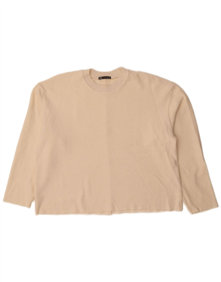 Zara Pull surdimensionné à col rond pour femme UK 16 Large Blanc cassé