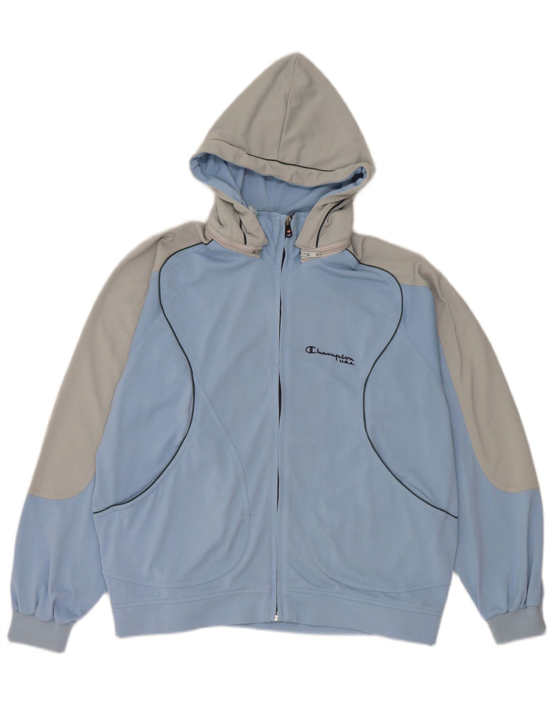 Champion Veste de survêtement à capuche pour homme Small Bleu Colorblock Polyester
