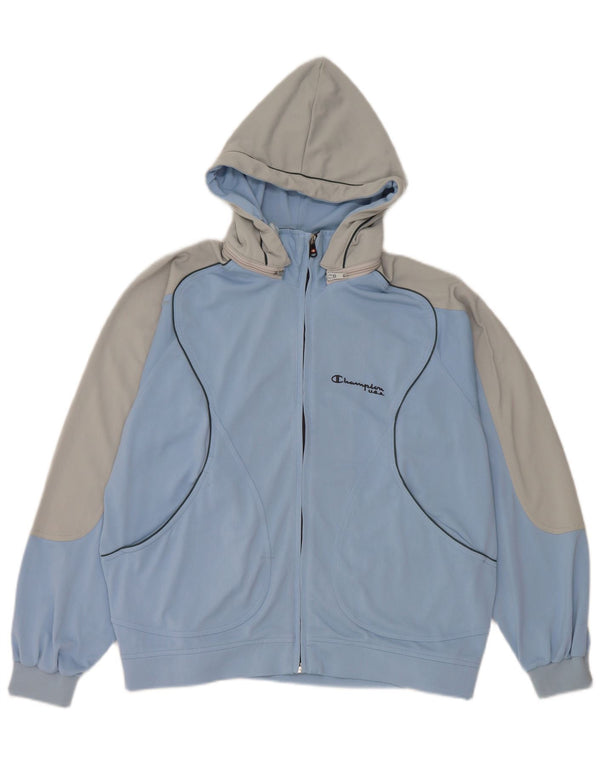 Champion Veste de survêtement à capuche pour homme Small Bleu Colorblock Polyester