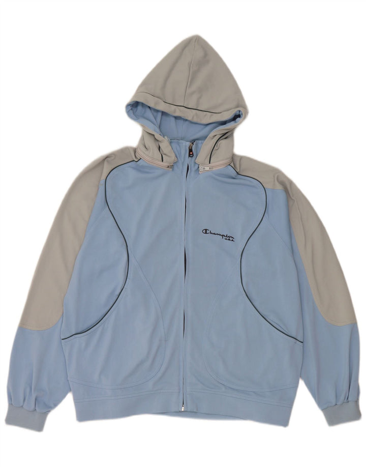 Champion Veste de survêtement à capuche pour homme Small Bleu Colorblock Polyester
