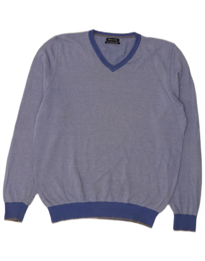 Massimo Dutti Pull col V pour homme en coton bleu Taille L