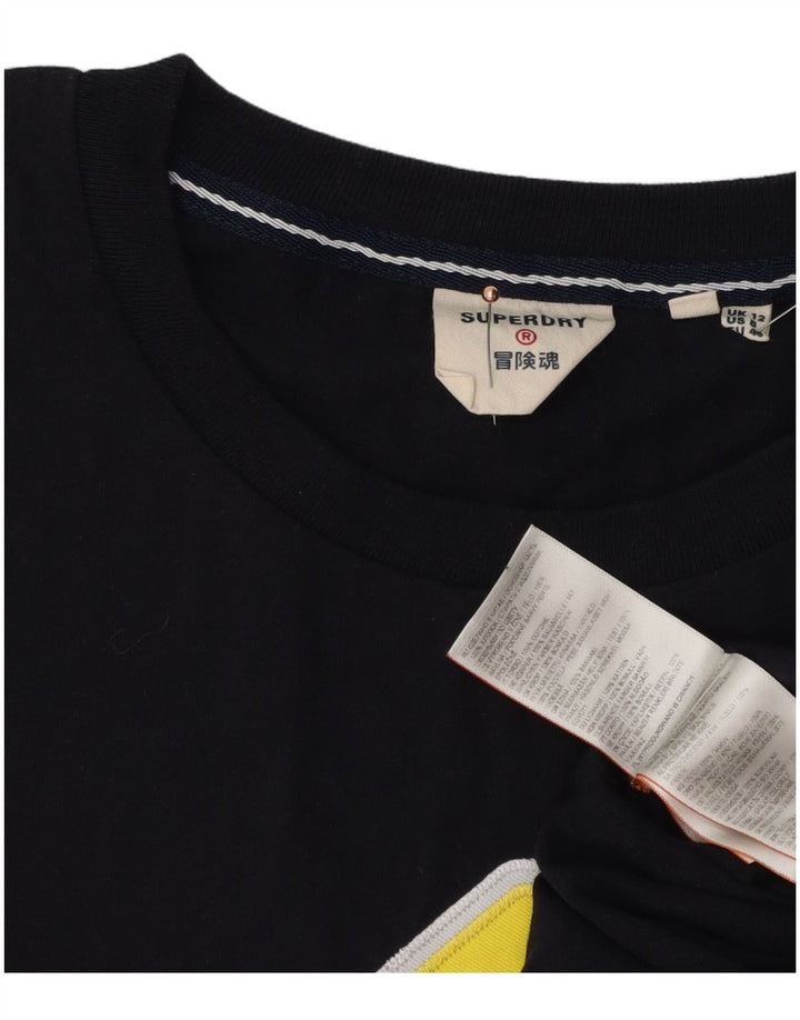 SUPERDRY T-shirt graphique pour femme UK 12 Bleu marine moyen Coton