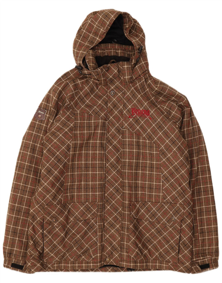 Iguana Veste coupe-vent à capuche pour homme UK 40 Large Marron à carreaux Polyester