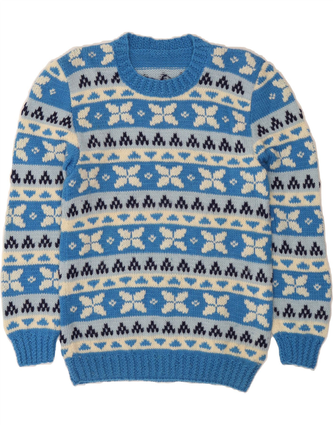 VINTAGE Pull à col rond pour homme Petit Bleu Fair Isle