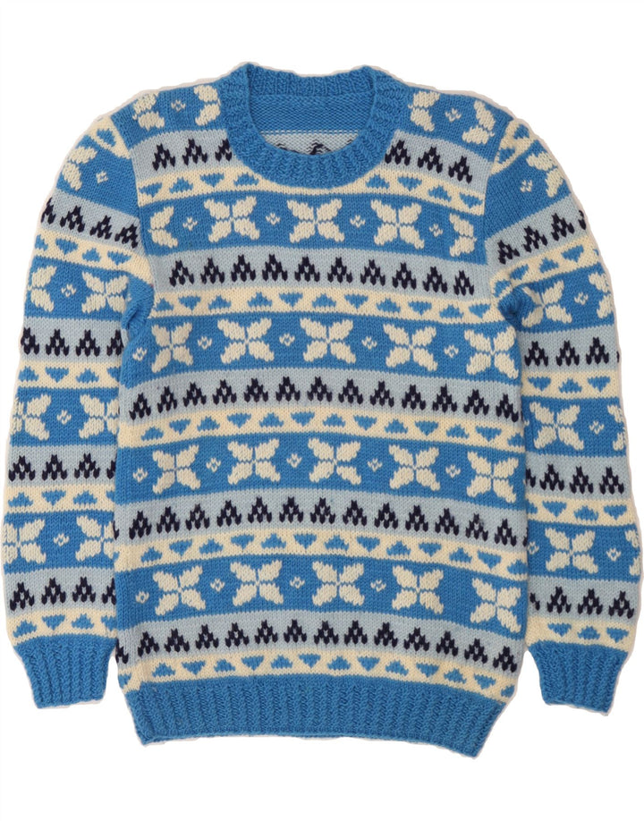 VINTAGE Pull à col rond pour homme Petit Bleu Fair Isle