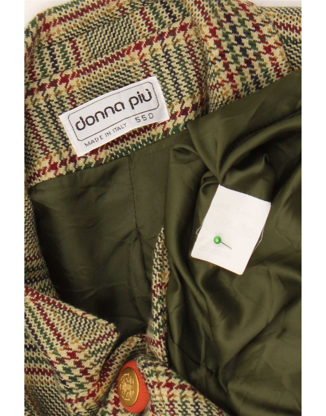 Donna Piu Veste blazer à 3 boutons pour femme UK 20 2XL Vert pied-de-poule en laine