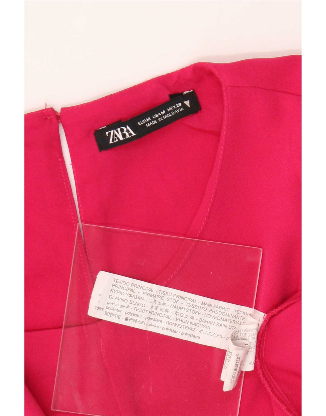 Zara Robe trapèze à manches 3/4 pour femme UK 12 Rose moyen Polyester