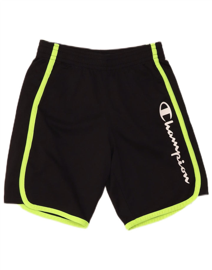 CHAMPION Boys Graphic Sport Shorts 11-12 Years Large Black Polyester