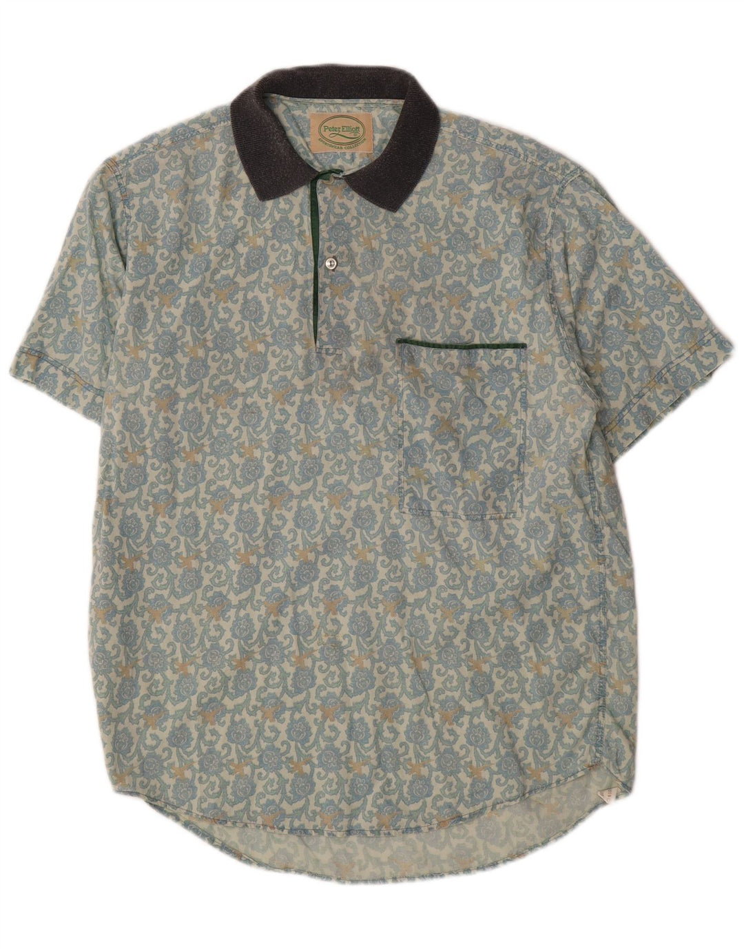 Peter Elliot Chemise pull à manches courtes pour homme en coton floral bleu moyen