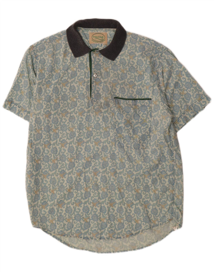 Peter Elliot Chemise pull à manches courtes pour homme en coton floral bleu moyen