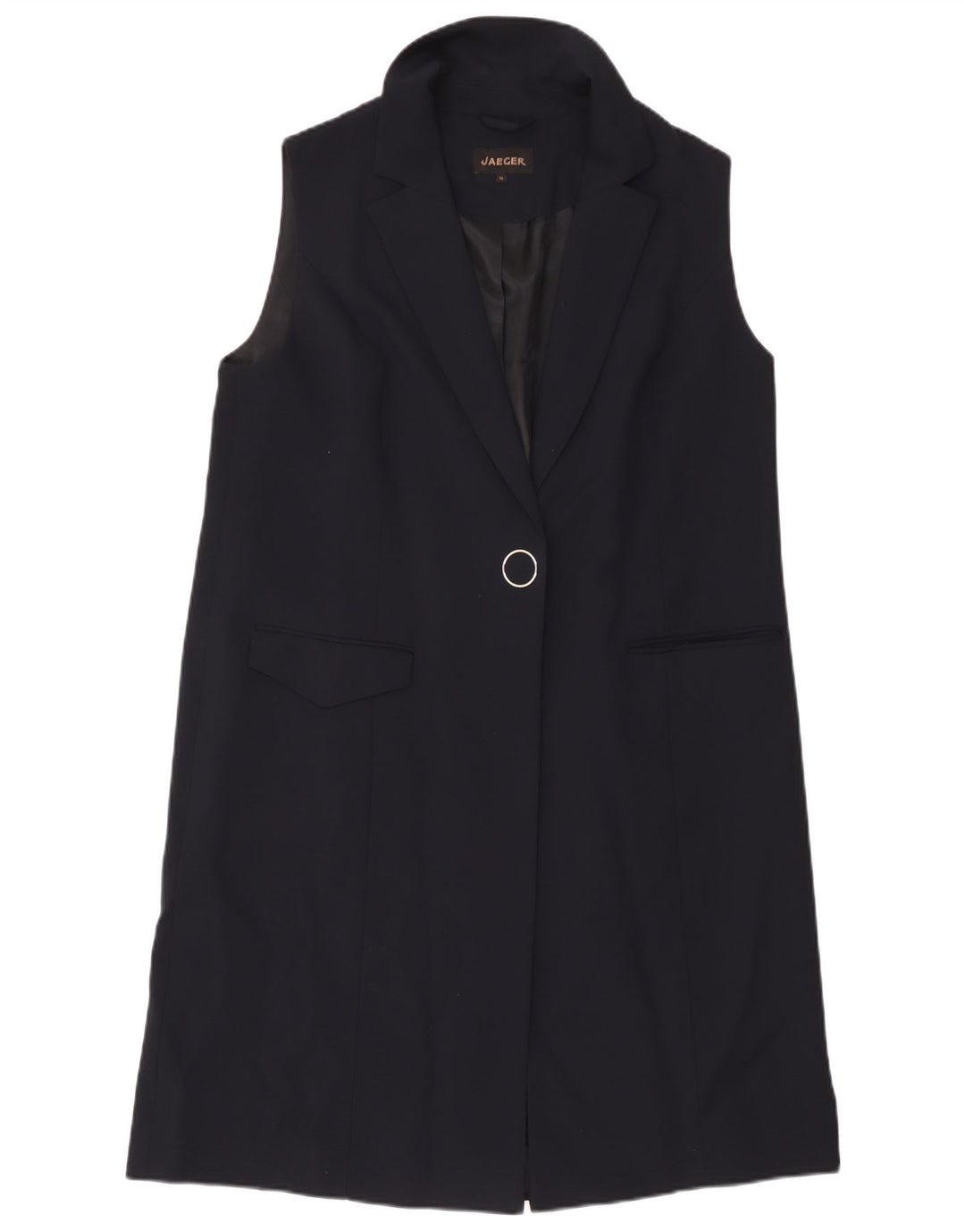 Jaeger Veste blazer longue sans manches pour femme UK 16 Large Bleu marine