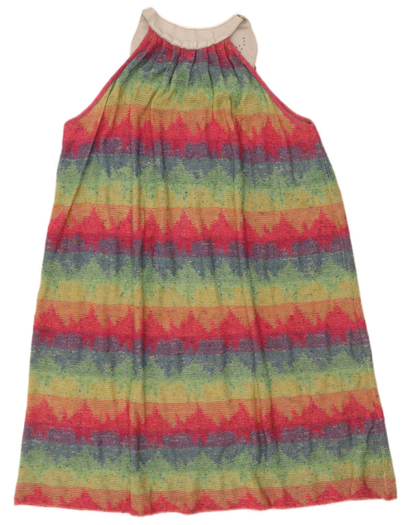 vintage Femme Robe de base sans manches UK 12 Moyen Multicolore Rayé