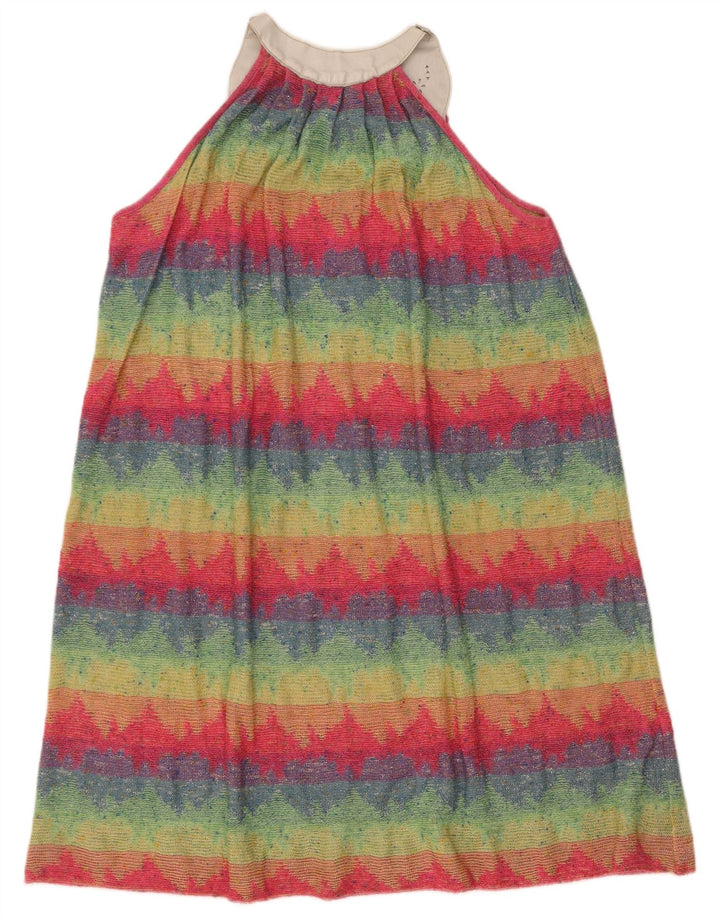 vintage Femme Robe de base sans manches UK 12 Moyen Multicolore Rayé