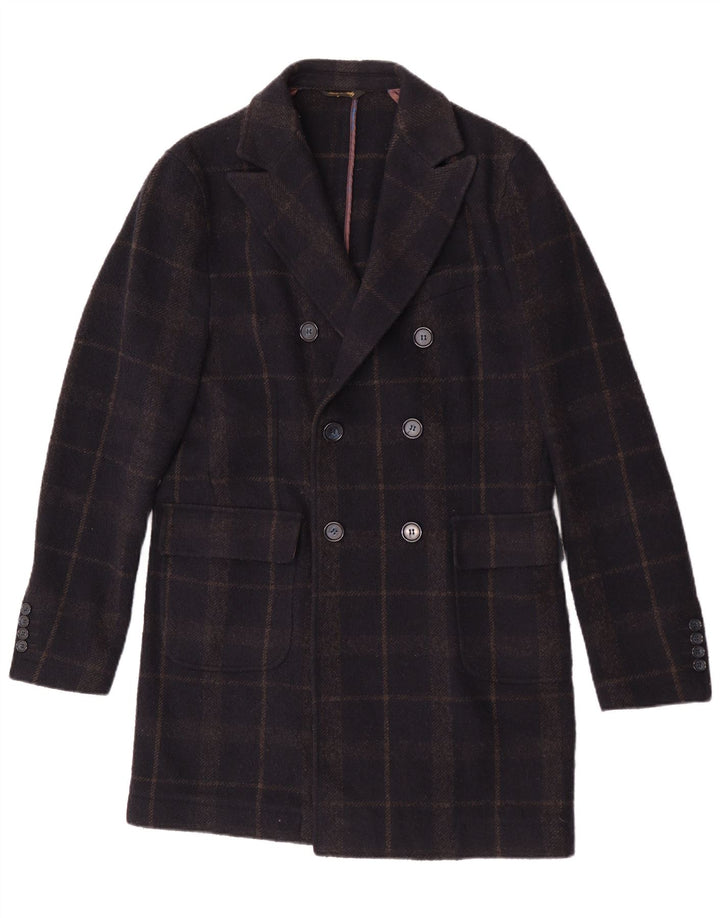 Enrico Coveri Manteau Double Boutonnage Homme IT 50 Grand Laine À Carreaux Bleu Marine