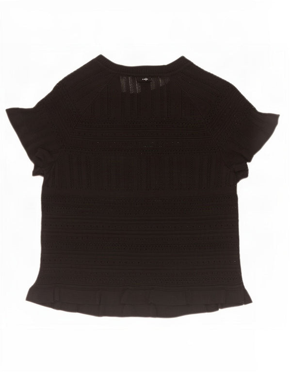 Zara Womens Crop Knit Blouse Top UK 12 Moyen Noir