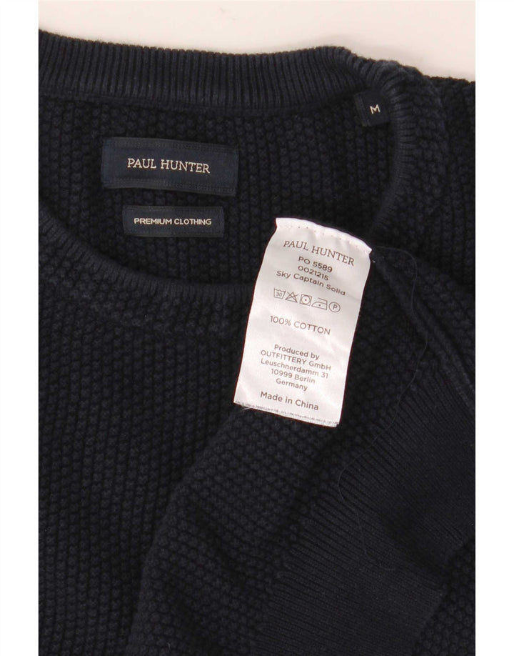 vintage Mens Crew Neck Jumper Pull Moyen Bleu Marine Coton