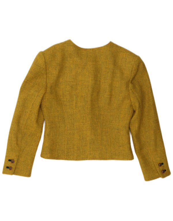 vintage Femmes 5 Bouton Crop Blazer Veste EU 40 Laine Jaune Moyenne