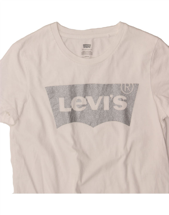 LEVI'S Womens Graphic T-Shirt Top UK 10 Small White Vintage Levi's and Second-Hand Levi's from Messina Hembry 