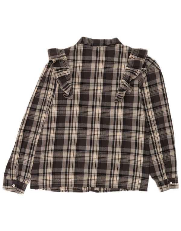 Les Copains Chemise en flanelle à volants sur le devant pour femme IT 46 Grand carreaux gris
