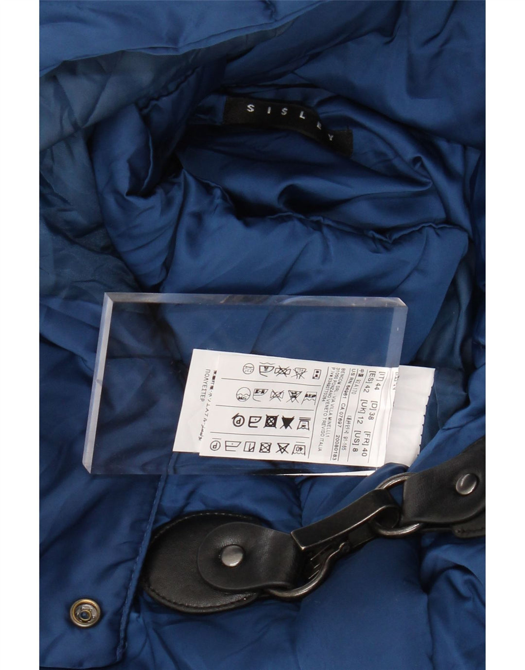 SISLEY Veste matelassée à capuche pour femme UK 12 Bleu moyen Polyester