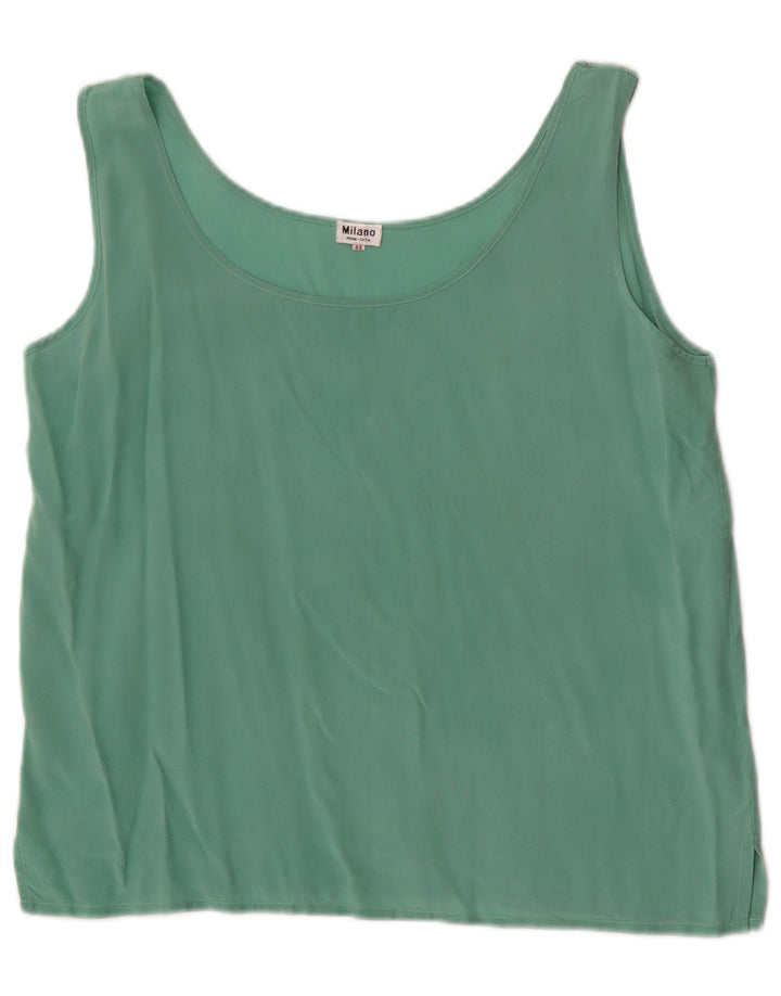 vintage Femme Blouse Sans Manches Top IT 44 Soie Vert Moyen