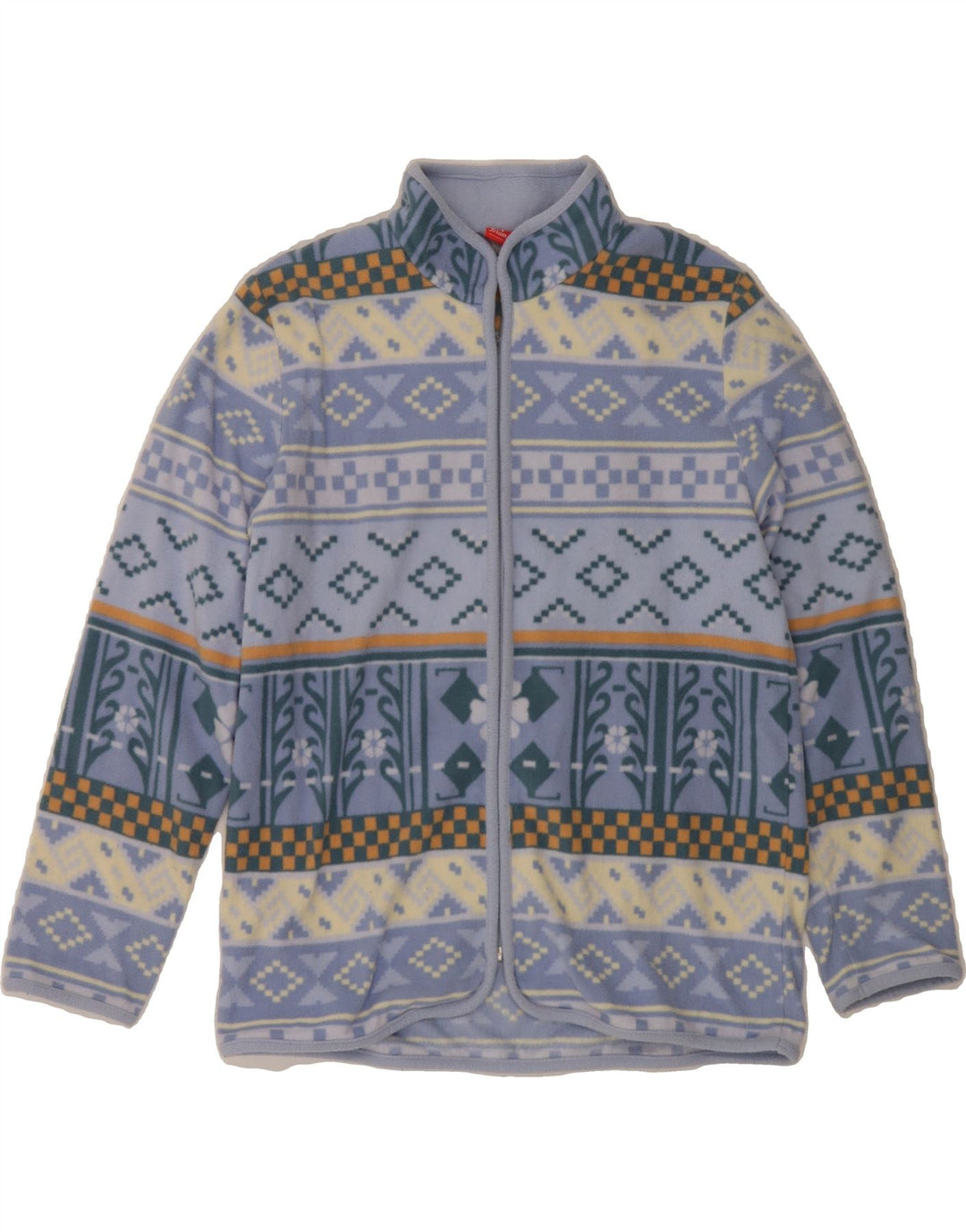 TRIUMPH Womens Fleece Jacket UK 12 Medium Blue Fair Isle Vintage Triumph and Second-Hand Triumph from Messina Hembry 