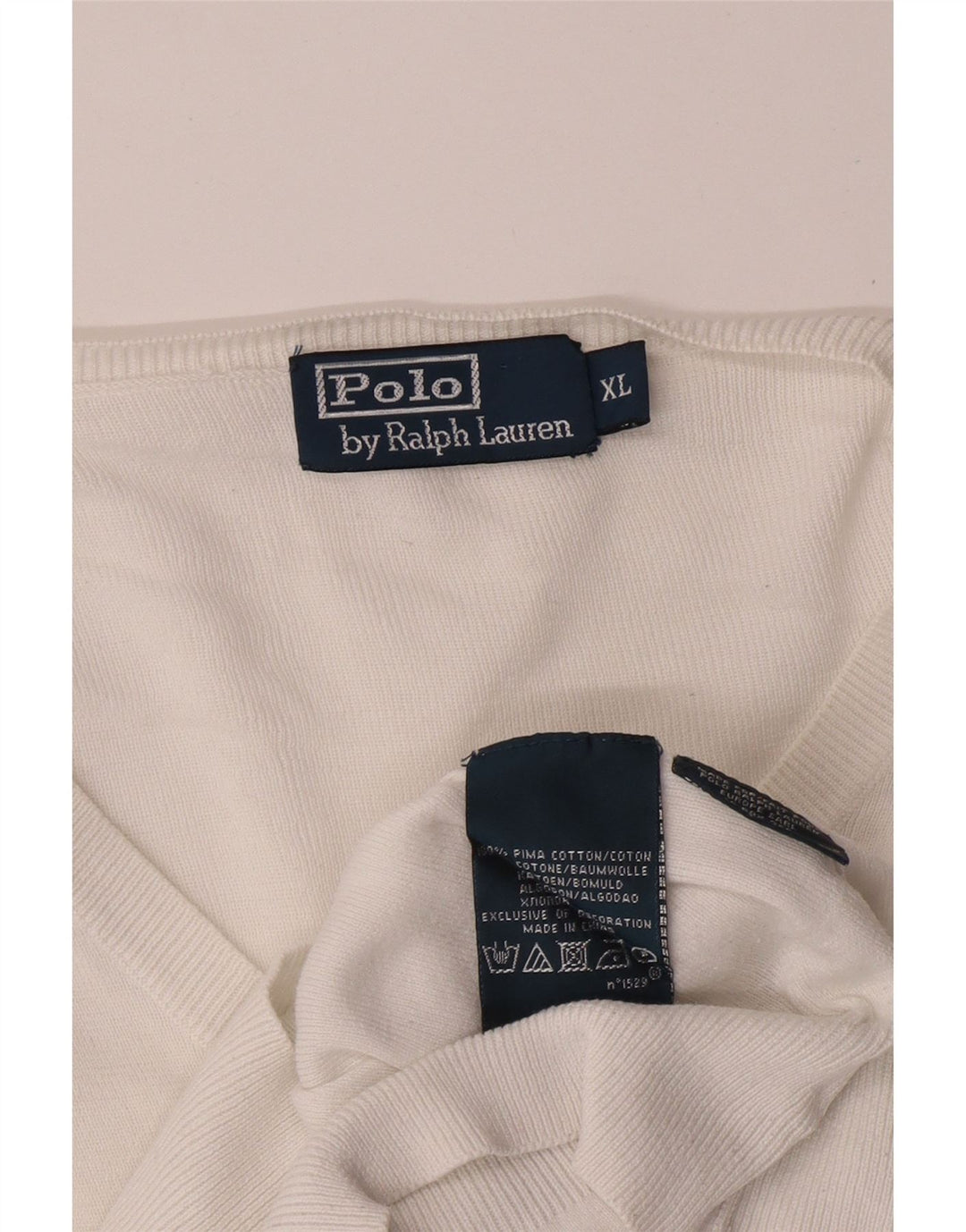 POLO RALPH LAUREN Pull col V Homme XL Coton Blanc