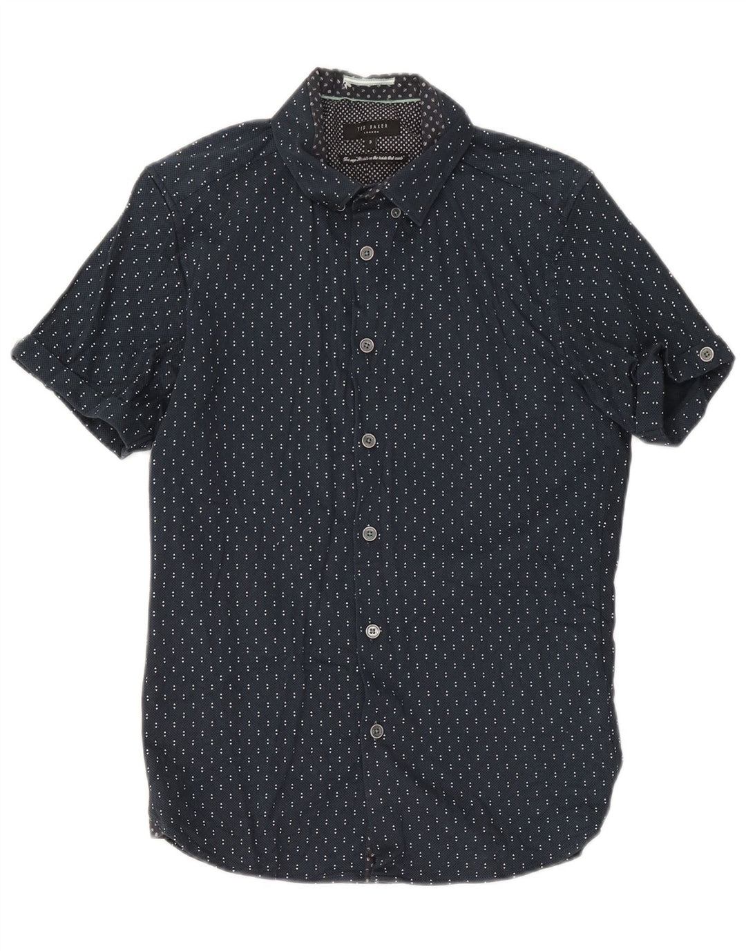 Ted Baker Chemise à manches courtes pour homme Taille 3 Coton géométrique bleu marine moyen