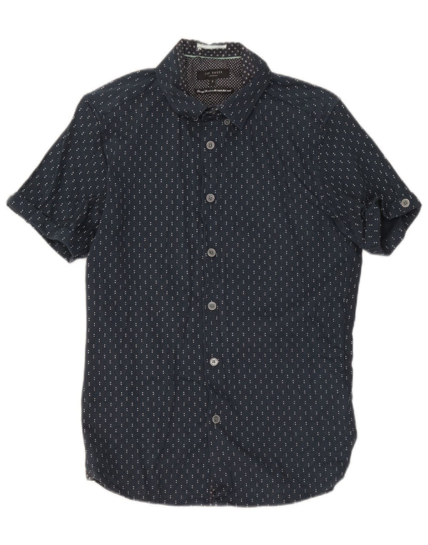 Ted Baker Chemise à manches courtes pour homme Taille 3 Coton géométrique bleu marine moyen