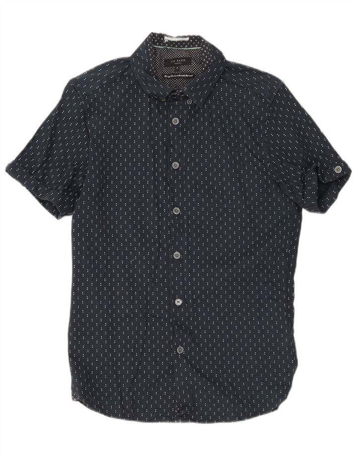 Ted Baker Chemise à manches courtes pour homme Taille 3 Coton géométrique bleu marine moyen