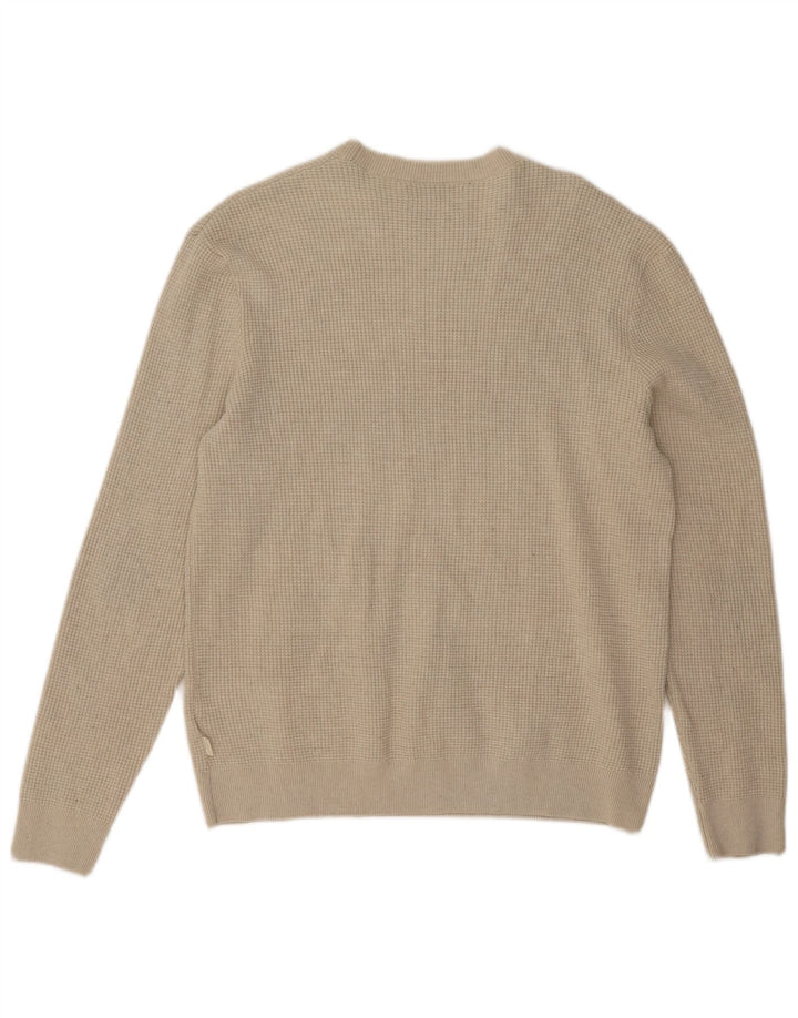 Marks & Spencer Pull à col rond pour homme Large Beige Polyester