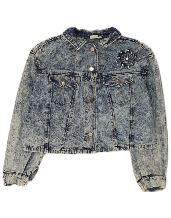 vintage Womens Crop Veste en denim surdimensionnée IT 44 Coton bleu moyen