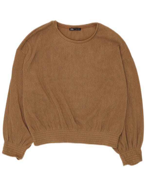 Zara Chemisier à manches longues pour femme UK 14 Polyester beige moyen