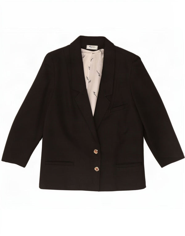 vintage Femme 2 Boutons 3/4 Manches Blazer Veste IT 46 Grande Viscose Noire