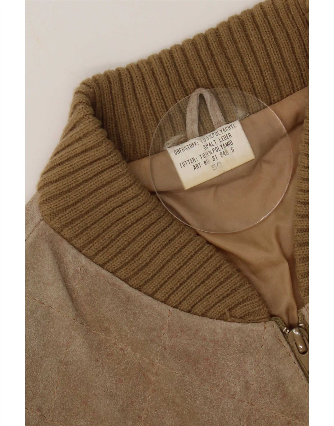 veste bomber en daim femme vintage EU 50 XL Beige Colourblock Polyacrylique
