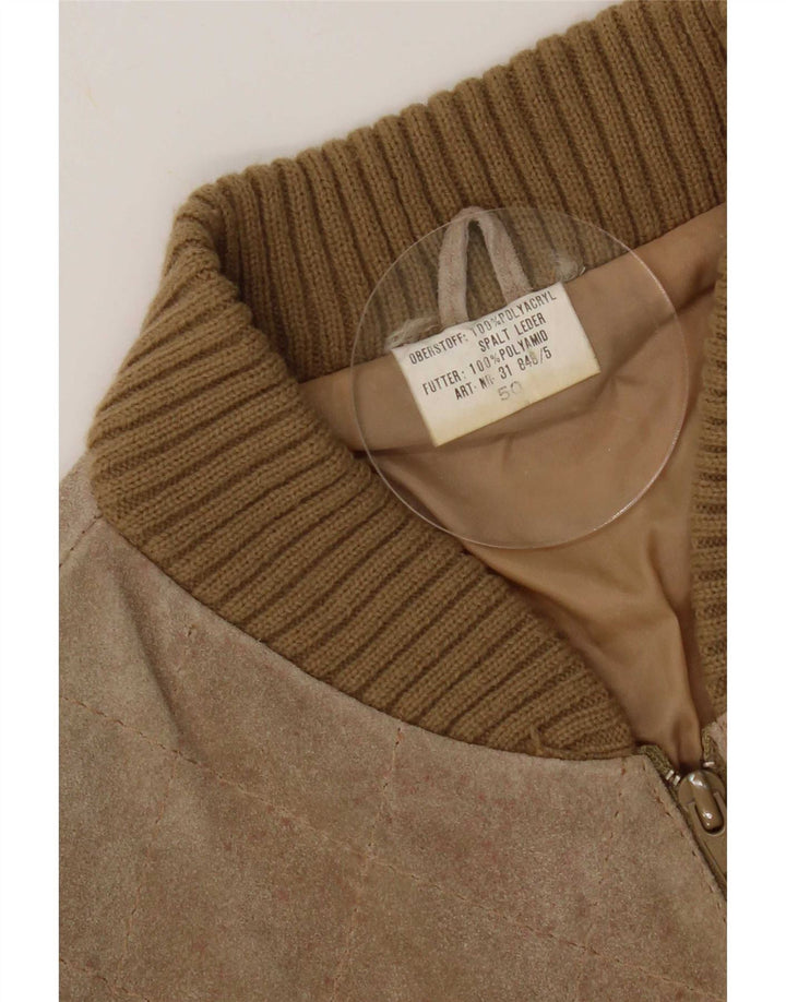 veste bomber en daim femme vintage EU 50 XL Beige Colourblock Polyacrylique