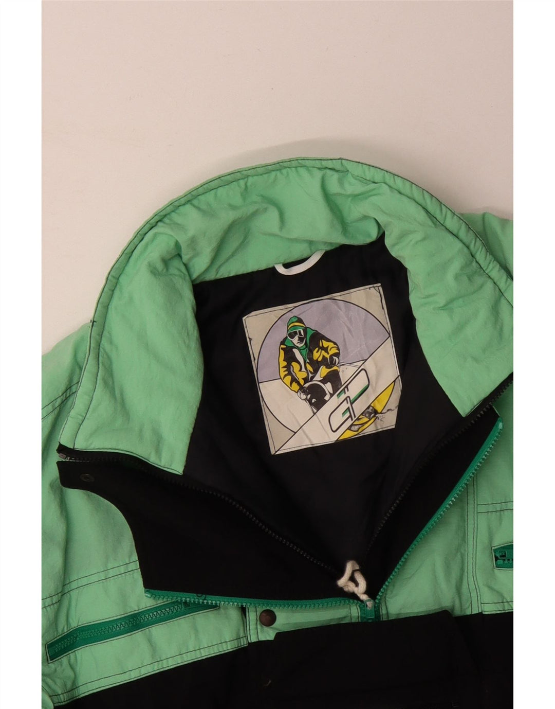 VINTAGE Combinaison de Ski Homme Large Turquoise Colourblock Polyamide