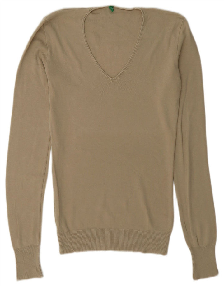 Benetton Pull col V pour femme UK 8 Small Beige