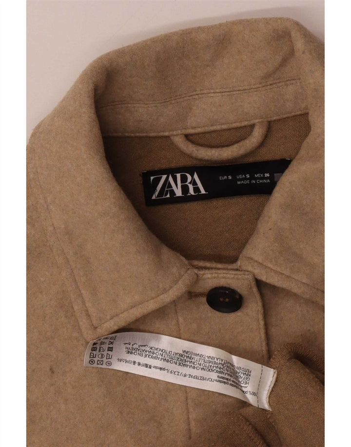 Zara Womens Shacket Veste surdimensionnée UK 10 Petit Marron Polyester