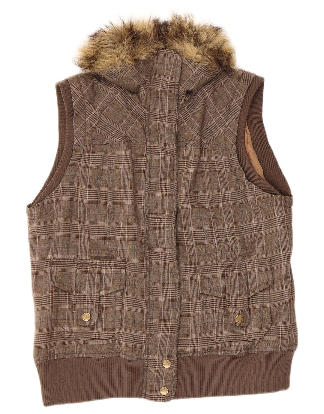 Fat Face Gilet Femme UK 12 Marron Moyen Pied-de-Poule Polyester