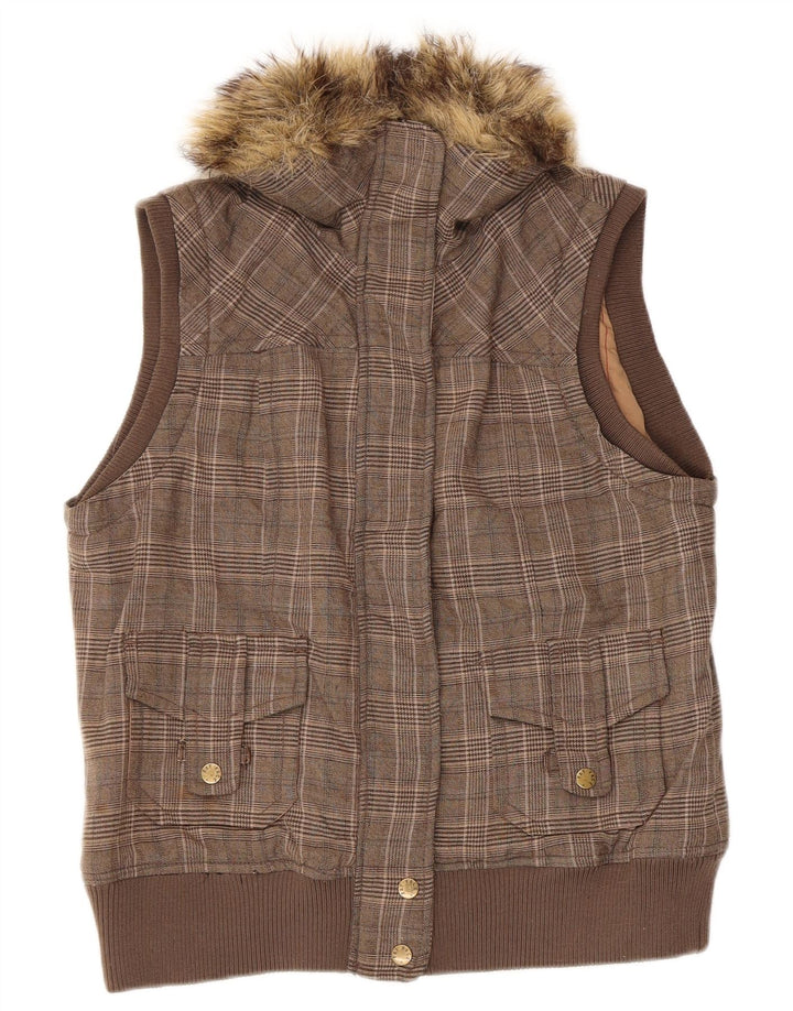 Fat Face Gilet Femme UK 12 Marron Moyen Pied-de-Poule Polyester