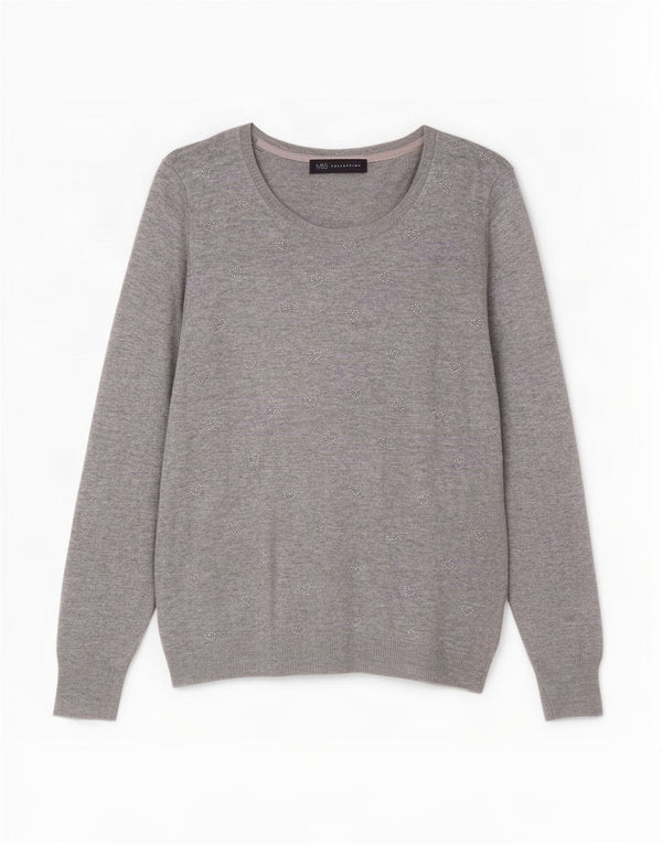 Marks & Spencer Pull col bateau pour femme UK 10 Petit gris moucheté