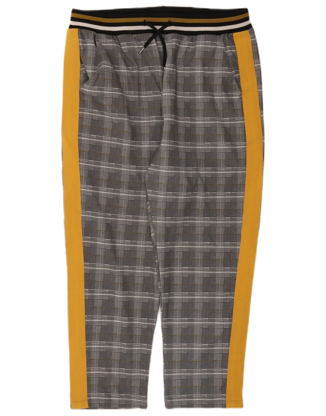 Zara Pantalon de survêtement court pour femme UK 44 Large Gris à carreaux Polyester