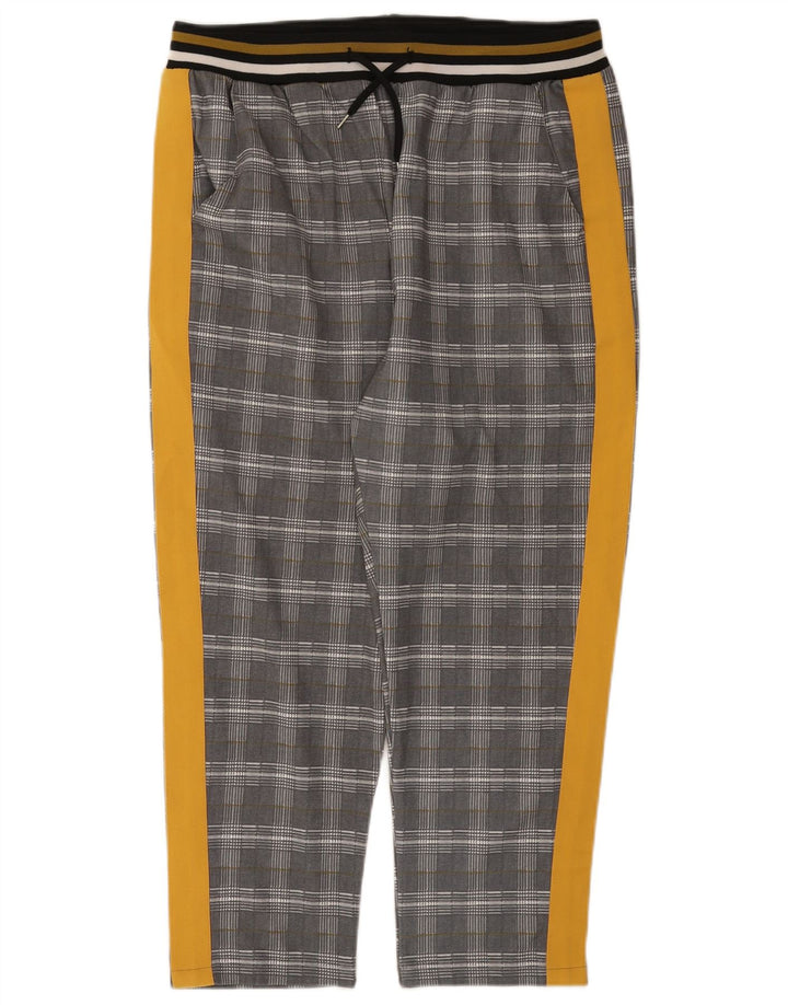 Zara Pantalon de survêtement court pour femme UK 44 Large Gris à carreaux Polyester