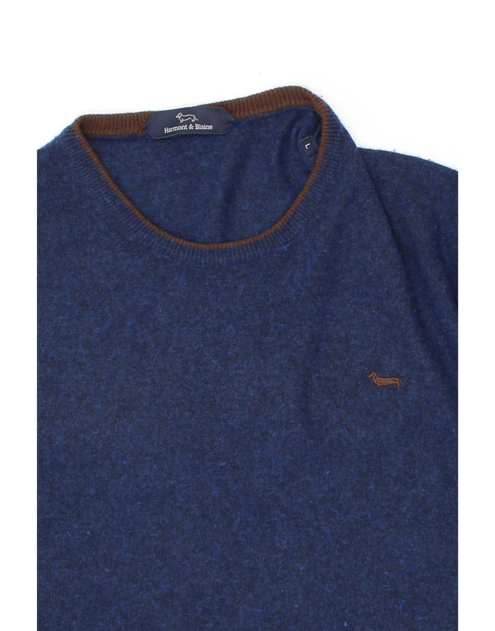 HARMONT & BLAINE Pull à col rond pour homme en laine bleu marine