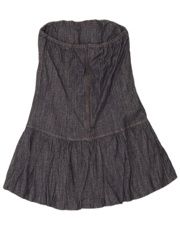 vintage Femmes Denim Mini Robe Bustier UK 14 Grand Coton Bleu Marine