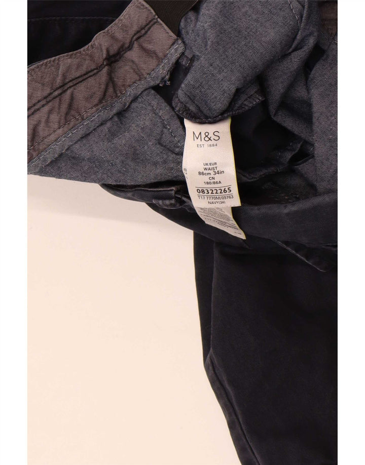 Marks & Spencer Short Chino Homme W34 Large Bleu Marine Coton