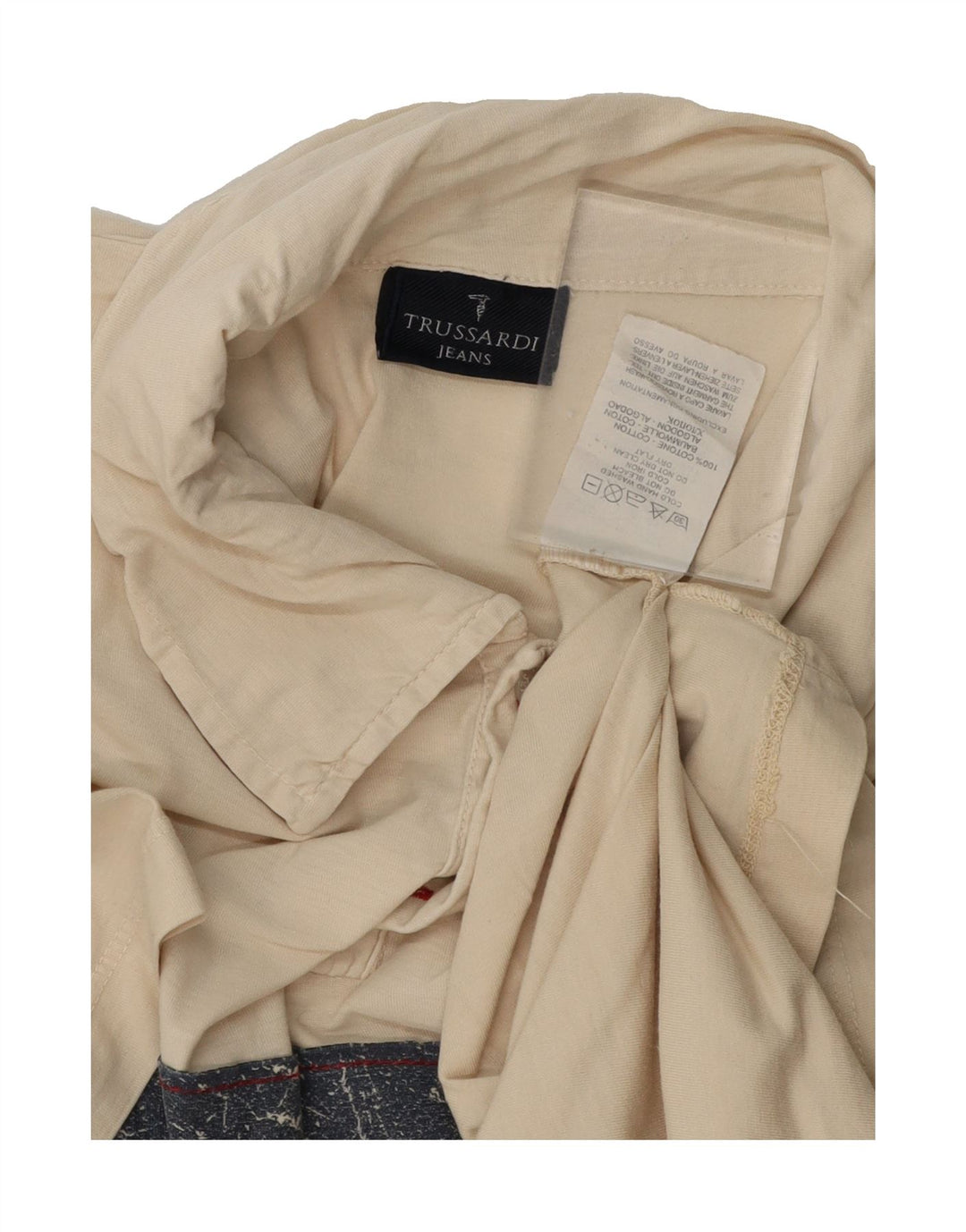 TRUSSARDI JEANS Mens Polo Shirt Medium Beige Striped Cotton Vintage Trussardi Jeans and Second-Hand Trussardi Jeans from Messina Hembry 