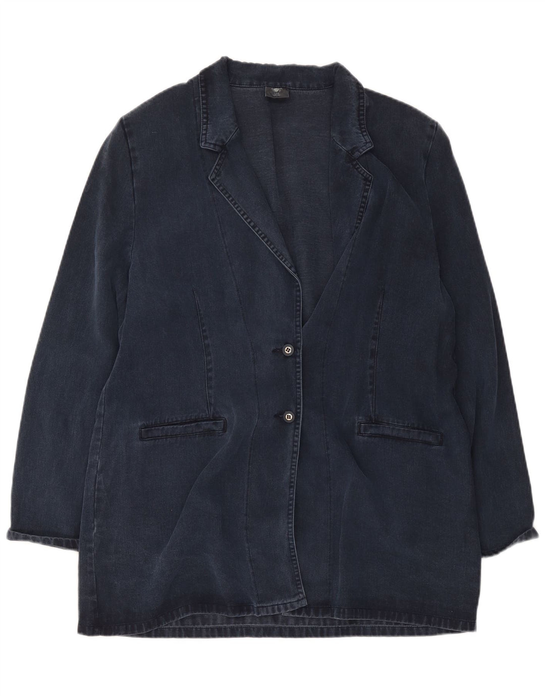 vintage Femmes 2 Bouton Longline Blazer Veste UK 20 2XL Bleu Marine Lyocell