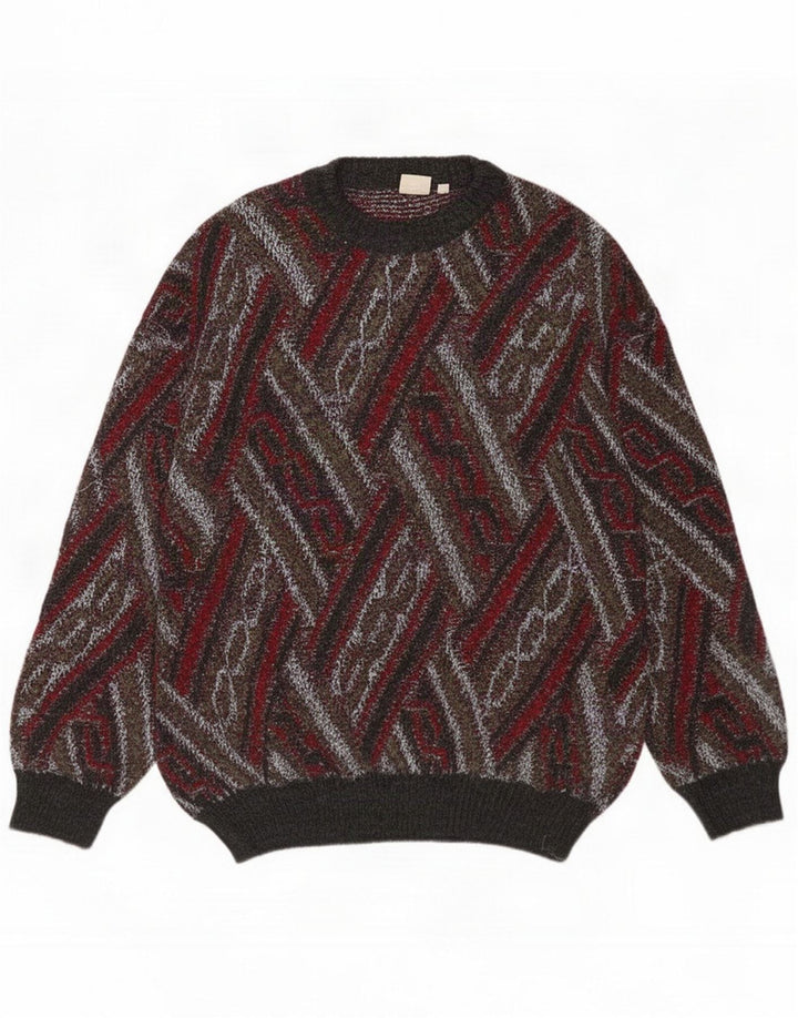 vintage Mens Crew Neck Jumper Pull Moyen Multicolore Géométrique